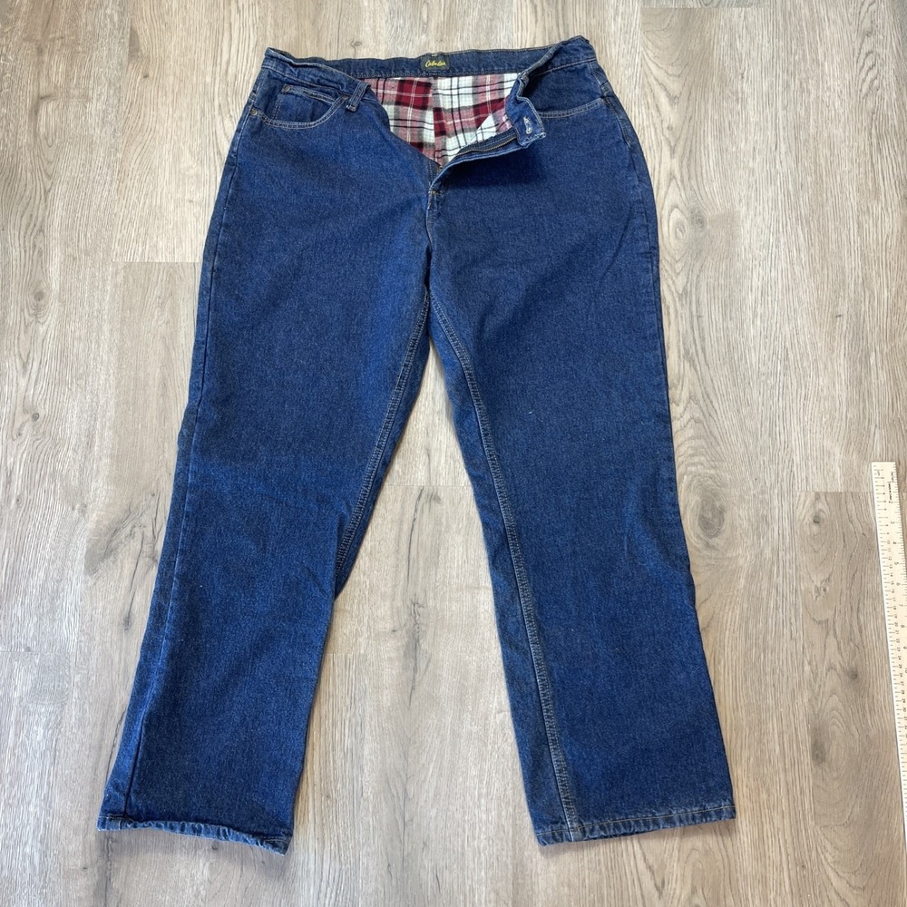 Cabela's Womens Red Plaid Flannel Lined Jeans Size 36